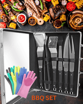 BBQ Σετ 6 Τεμάχια Πολυτελείας Stainless Steel από ανοξείδωτο ατσάλι με δώρο βαλιτσάκι και Γάντια σιλικόνης - BARBEQUEThe GrBazaar of BrandsThe GrBazaar of BrandsBBQ Σετ 6 Τεμάχια Πολυτελείας Stainless Steel από ανοξείδωτο ατσάλι με δώρο βαλιτσάκι και Γάντια σιλικόνης