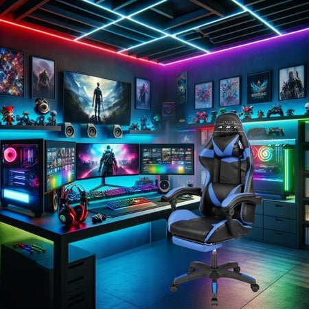 Gaming Καρέκλα A.M.C. χωρίς LED | Εργονομική Πολυθρόνα με Υποπόδιο, Ρυθμιζόμενη Πλάτη &amp; Μαξιλάρια Στήριξης - A.M.C.®The GrBazaar of BrandsGaming Καρέκλα A.M.C. χωρίς LED | Εργονομική Πολυθρόνα με Υποπόδιο, Ρυθμιζόμενη Πλάτη &amp; Μαξιλάρια Στήριξης