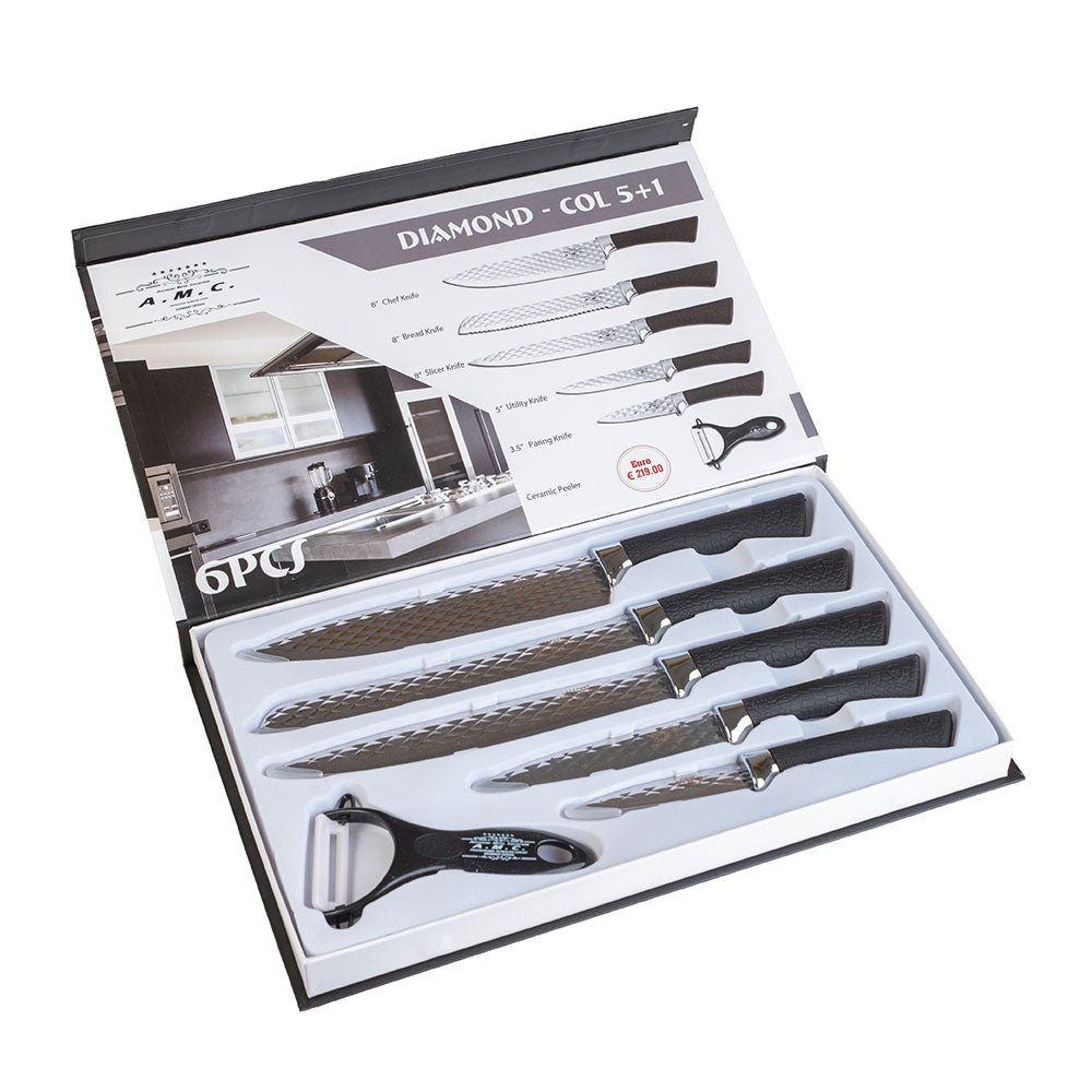 Σετ Μαχαιριών A.M.C. Diamond Collection 6 Τεμαχίων (5 Μαχαίρια + 1 Αποφλοιωτής) - A.M.C.®The GrBazaar of BrandsΣετ Μαχαιριών A.M.C. Diamond Collection 6 Τεμαχίων (5 Μαχαίρια + 1 Αποφλοιωτής)