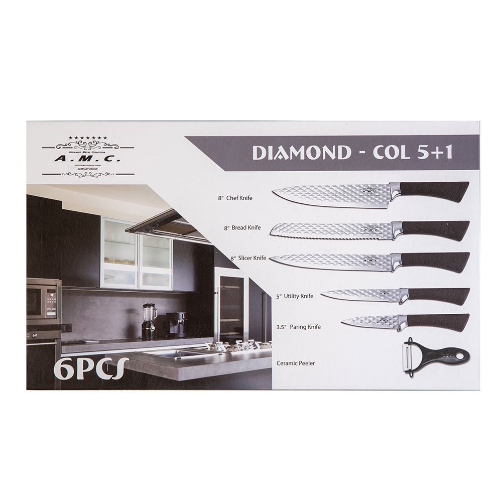 Σετ Μαχαιριών A.M.C. Diamond Collection 6 Τεμαχίων (5 Μαχαίρια + 1 Αποφλοιωτής) - A.M.C.®The GrBazaar of BrandsΣετ Μαχαιριών A.M.C. Diamond Collection 6 Τεμαχίων (5 Μαχαίρια + 1 Αποφλοιωτής)