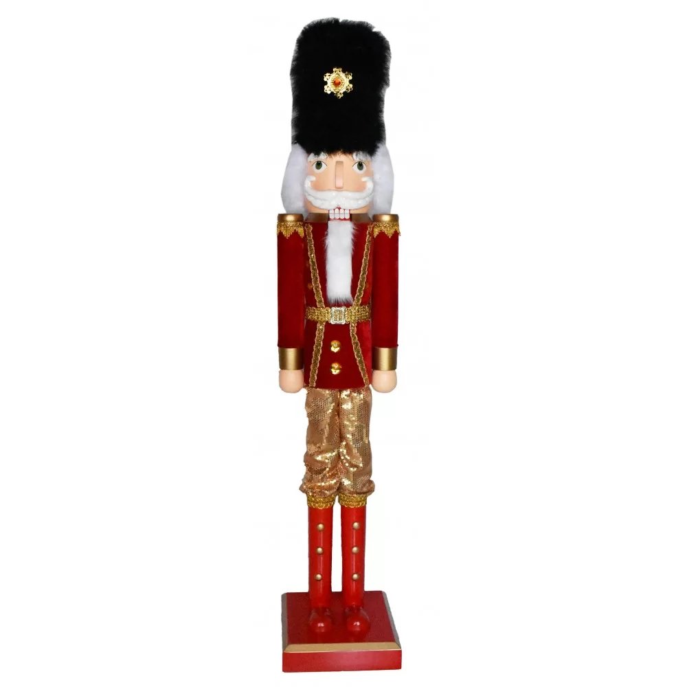 Ξύλινος Καρυοθραύστης με βελούδινη στολή ύψους 150cm σε Κόκκινο-Χρυσό - The GrBazaar of Brands
